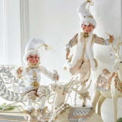 Set of 2 Posable Champagne Elfs, 16-inch