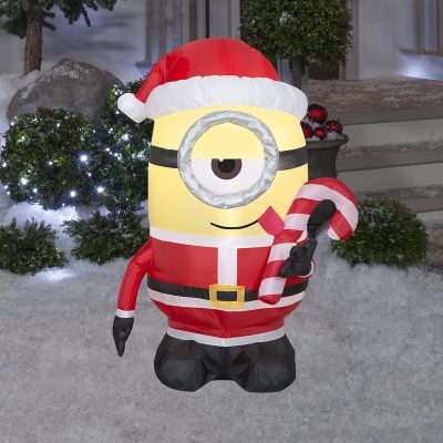 Gemmy Christmas Airblown Minion Stuart Licking Candy Cane, 3.5 ft