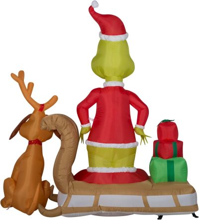Gemmy Christmas Inflatable Grinch and Max Sled Scene