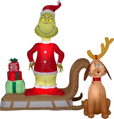 Gemmy Christmas Inflatable Grinch and Max Sled Scene