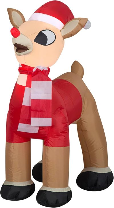 Gemmy Inflatable Airblown Standing Rudolph in Santa Outfit