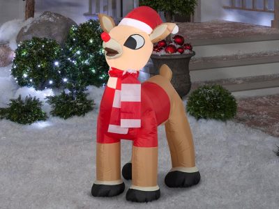 Gemmy Inflatable Airblown Standing Rudolph in Santa Outfit