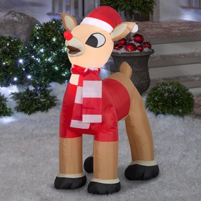 Gemmy Inflatable Airblown Standing Rudolph in Santa Outfit