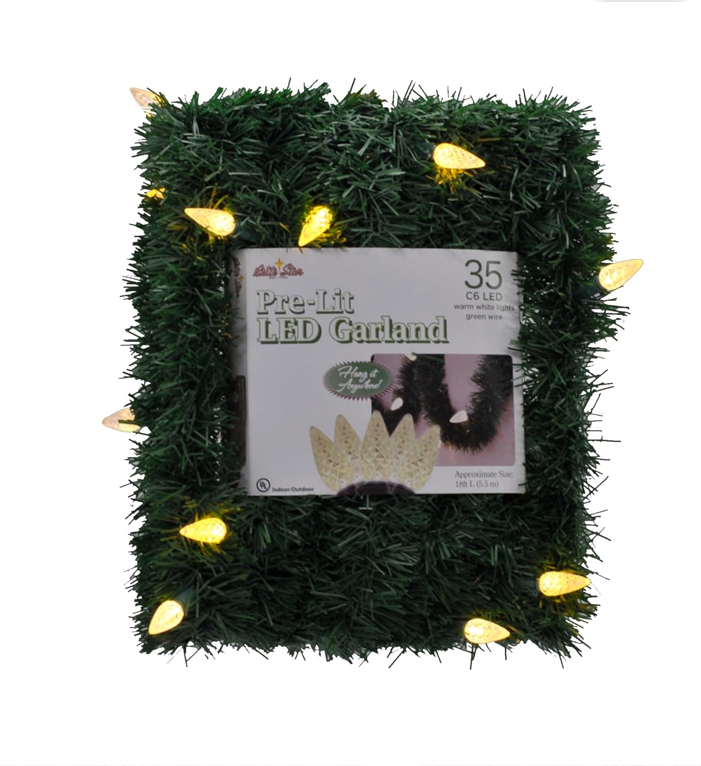 Brite Star 18-Foot Pre-lit Pine Christmas Garland with Warm White Lights
