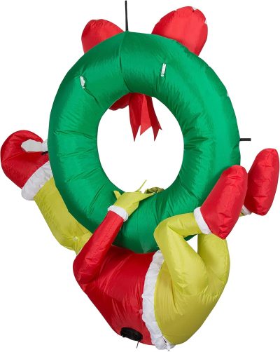 Gemmy Inflatable Grinch Hanging from Wreath Dr. Seuss