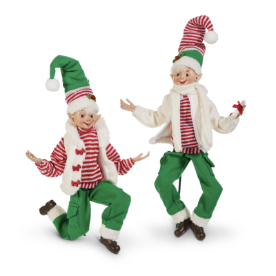 Set of 2 Posable Striped Elfs 16 Inch