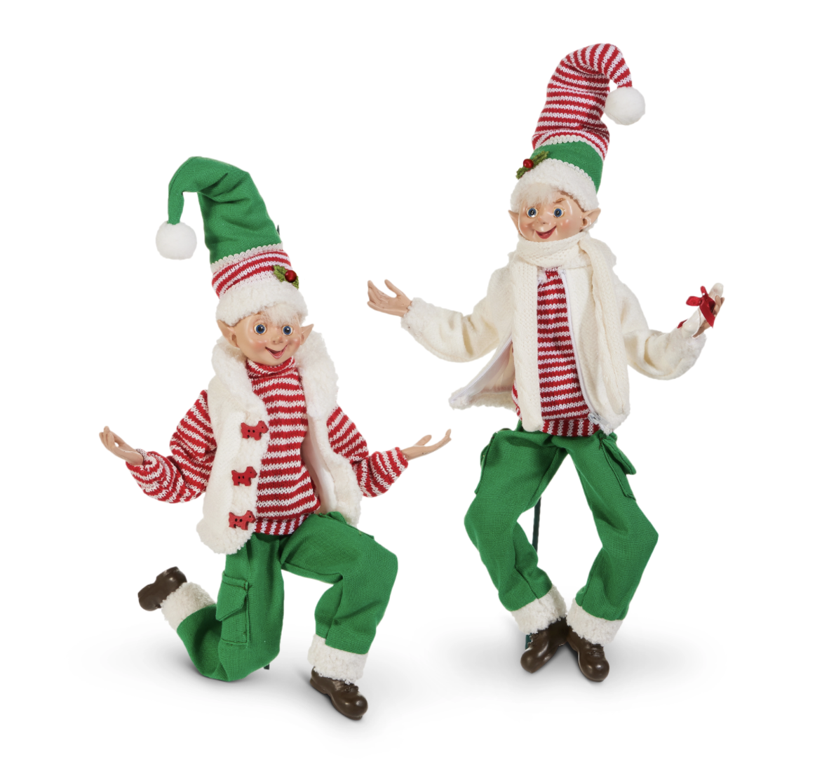Set of 2 Posable Striped Elfs 16 Inch