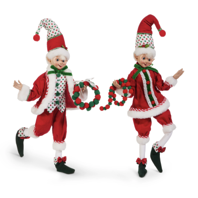Set of 2 Polka Dot Posable Elfs 16 Inch
