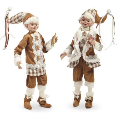Set of 2 Posable Gingerbread Elfs 16 Inch