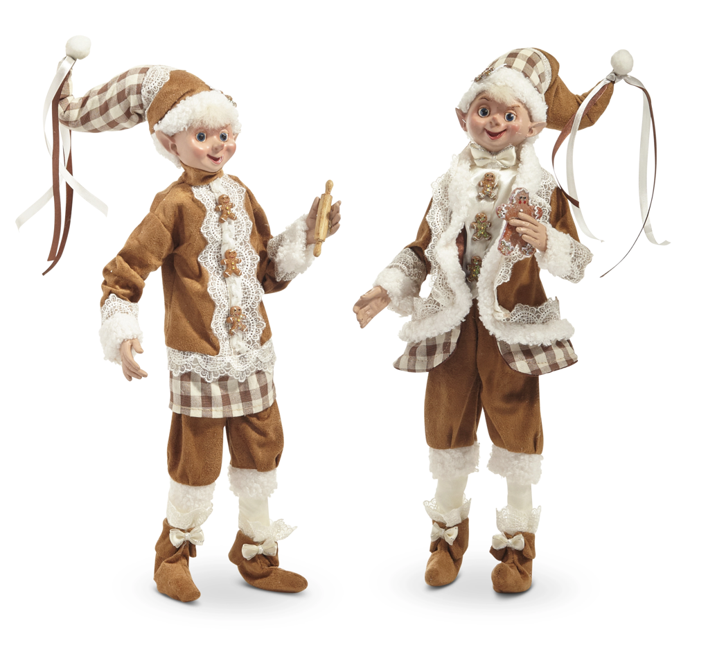 Set of 2 Posable Gingerbread Elfs 16 Inch