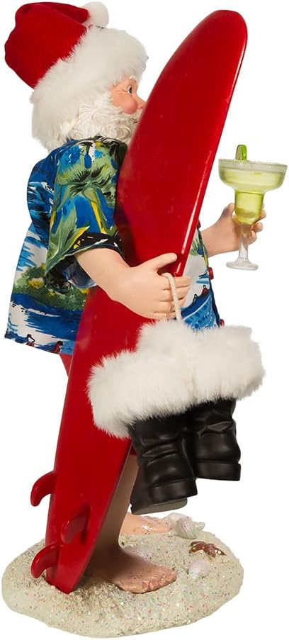 Kurt S. Adler 11 Inch Fabrich Santa with Surfboard and Drink