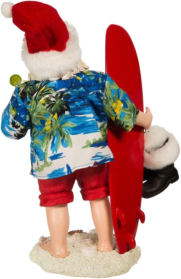 Kurt S. Adler 11 Inch Fabrich Santa with Surfboard and Drink