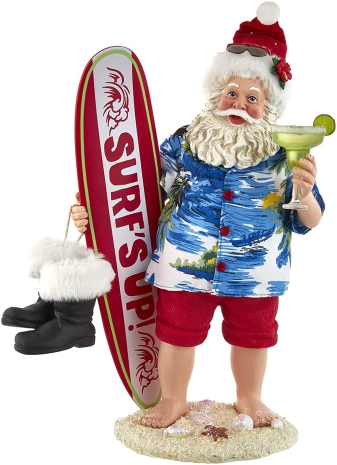 Kurt S. Adler 11 Inch Fabrich Santa with Surfboard and Drink