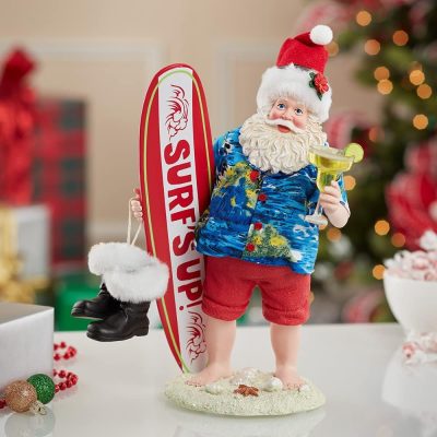 Kurt S. Adler 11 Inch Fabrich Santa with Surfboard and Drink