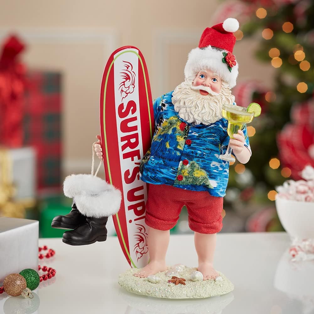 Kurt S. Adler 11 Inch Fabrich Santa with Surfboard and Drink