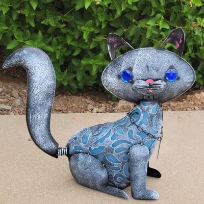 Garden Meadow Silver Solar Lighted Metal Rescue Cat