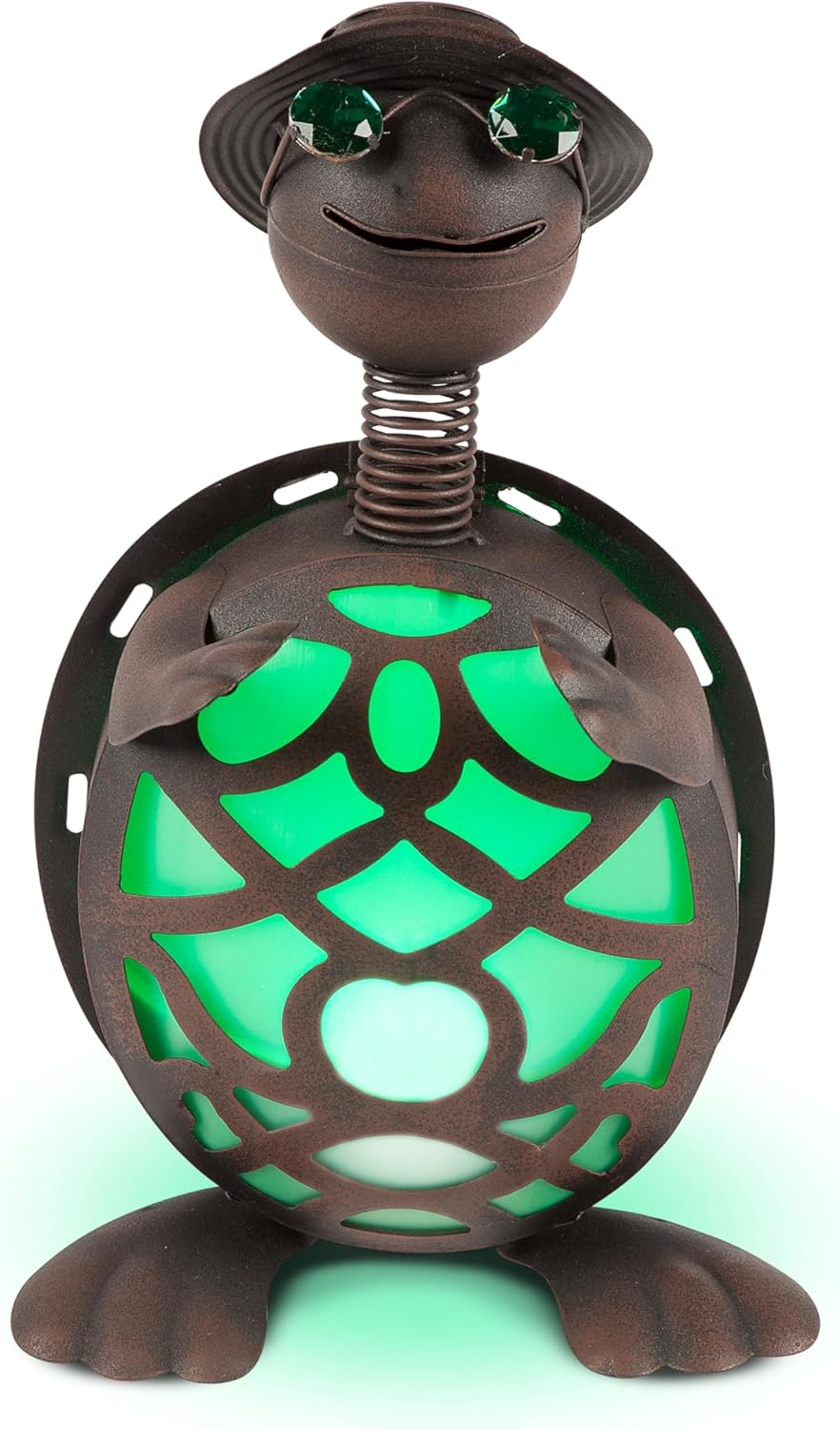 LED Solar Turtles with Brown Rustic Finish and Gem Eyes Garden Decor