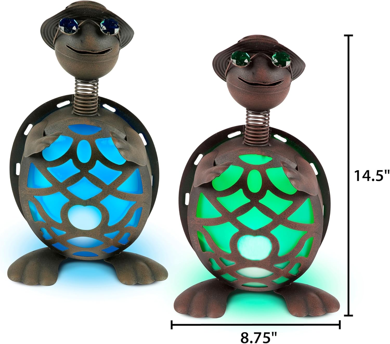 LED Solar Turtles with Brown Rustic Finish and Gem Eyes Garden Decor