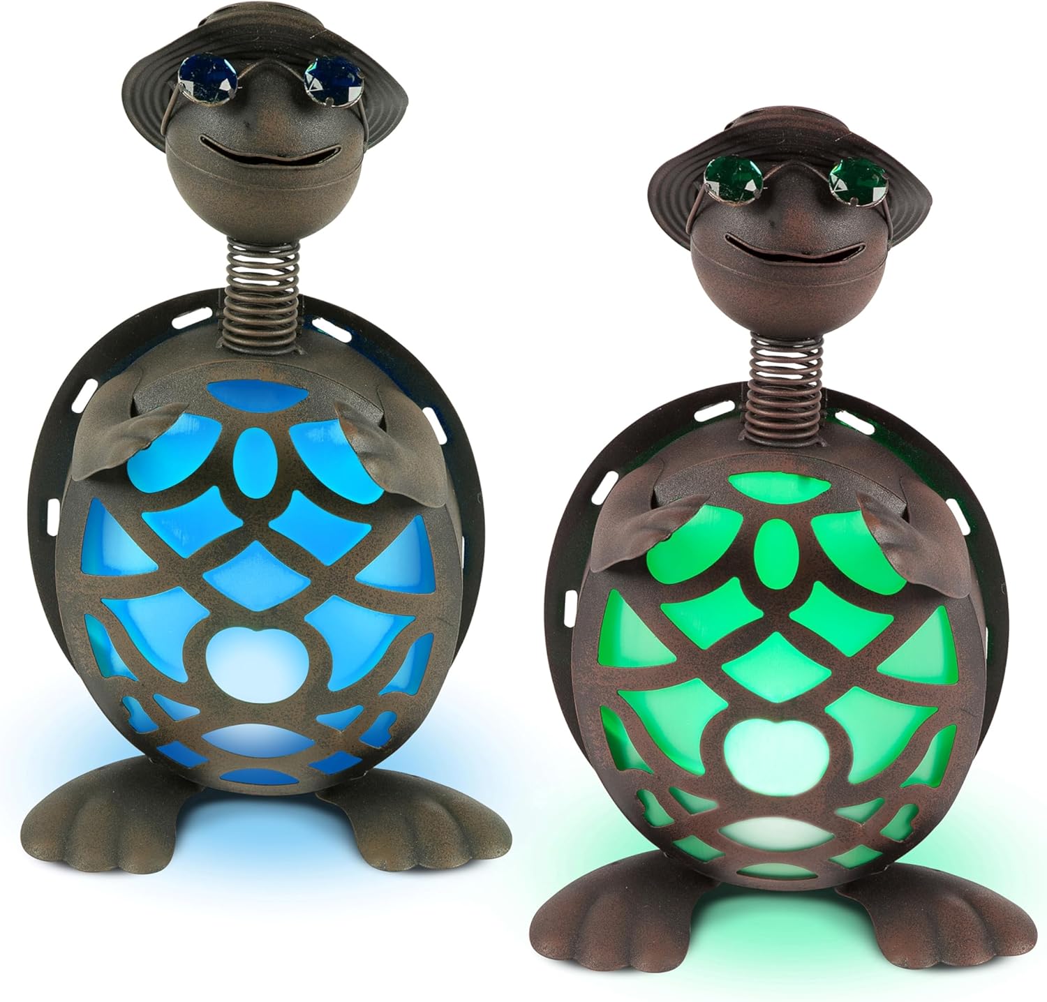 LED Solar Turtles with Brown Rustic Finish and Gem Eyes Garden Decor