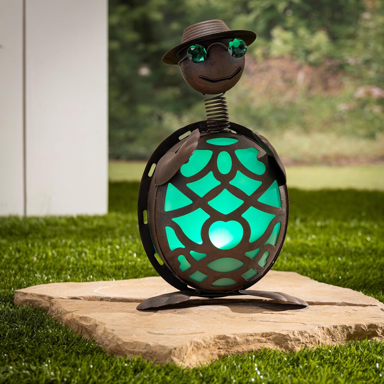 LED Solar Turtles with Brown Rustic Finish and Gem Eyes Garden Decor
