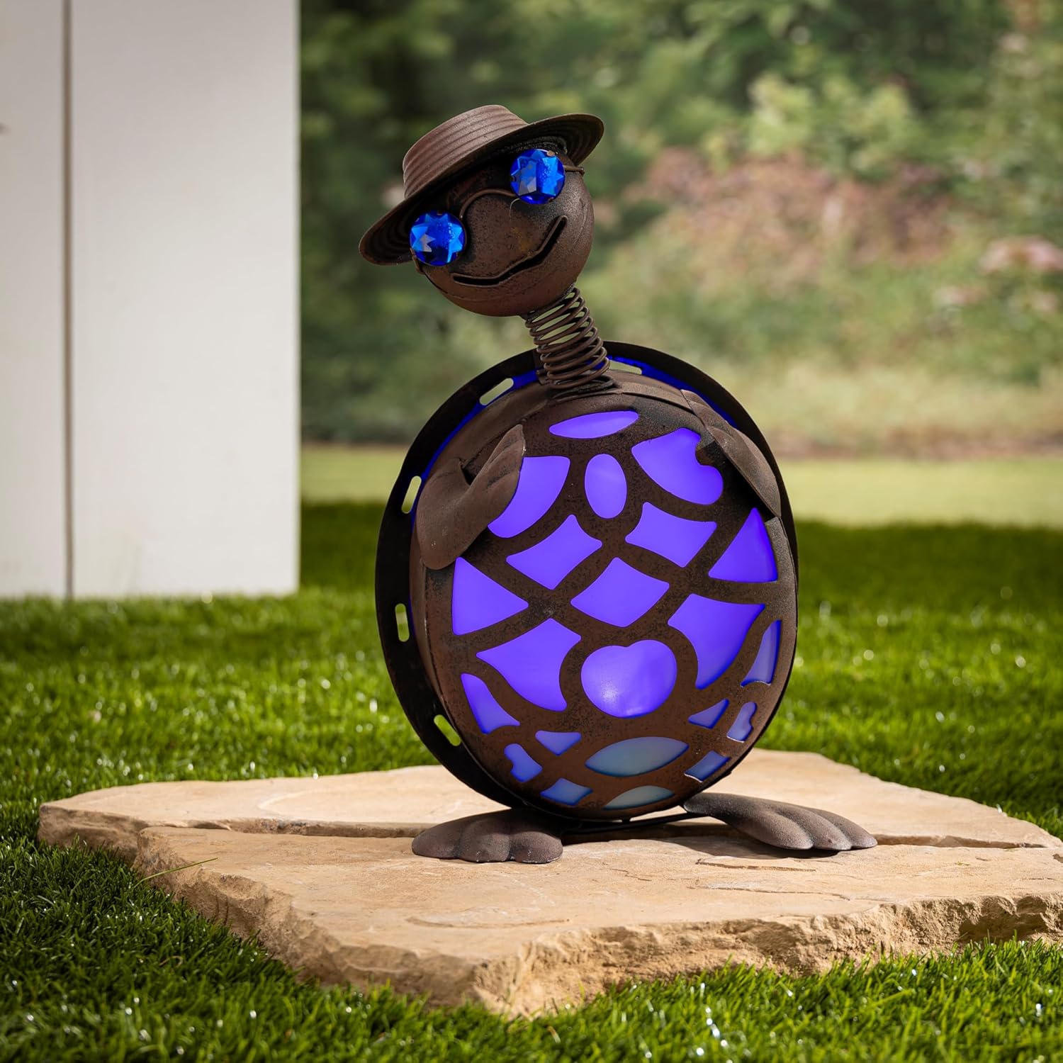LED Solar Turtles with Brown Rustic Finish and Gem Eyes Garden Decor