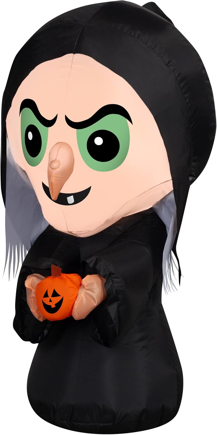 Gemmy Airblown Inflatable Halloween Snow White's Evil Queen as Old Woman with Pumpkin