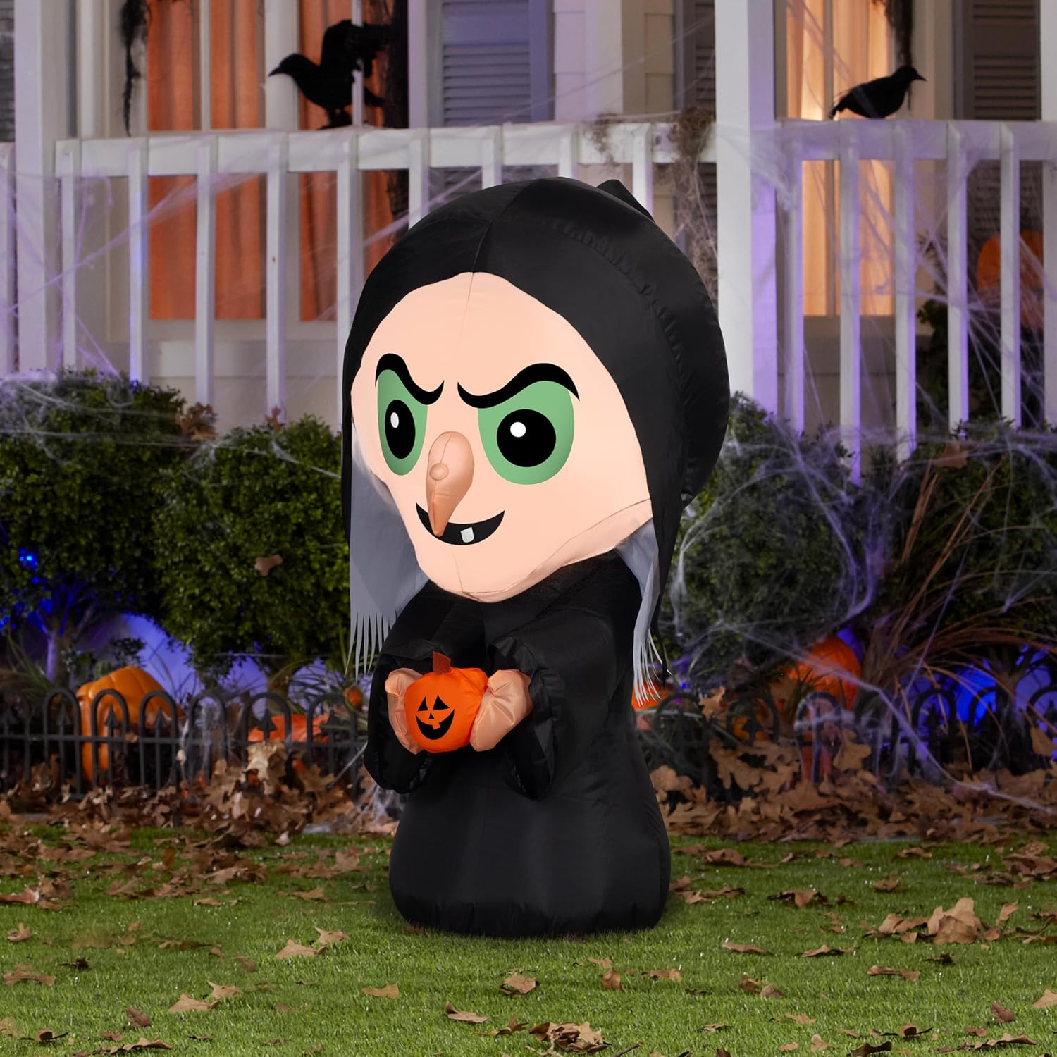 Gemmy Airblown Inflatable Halloween Snow White's Evil Queen as Old Woman with Pumpkin