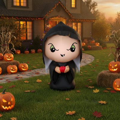 Gemmy Airblown Inflatable Halloween Snow White's Evil Queen as Old Woman with Apple